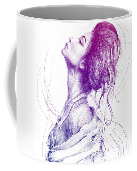 Pencil Portrait Coffee Mug featuring the drawing Purple Fashion Illustration by Olga Shvartsur