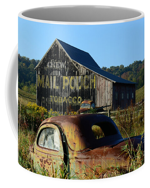 Paul Ward Coffee Mug featuring the photograph Mail Pouch Barn and Old Cars by Paul Ward
