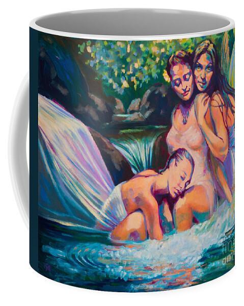 Fairy Coffee Mug featuring the painting Makaleha River Muses by Isa Maria