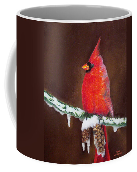 Cardinal Coffee Mug featuring the painting Male Cardinal by Adam Johnson