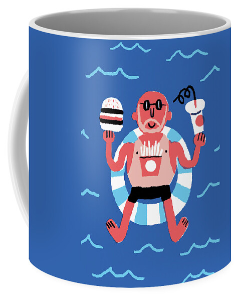 50-54 Coffee Mug featuring the photograph Man Eating Fast Food On Holiday by Ikon Images