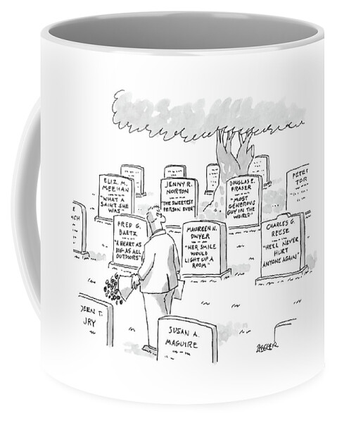 Man In Graveyard Looks At Tombstones Coffee Mug