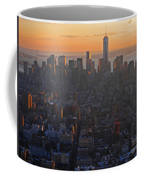 Manhattan Sunset Coffee Mug featuring the photograph Manhattan Sunset by Emmy Vickers