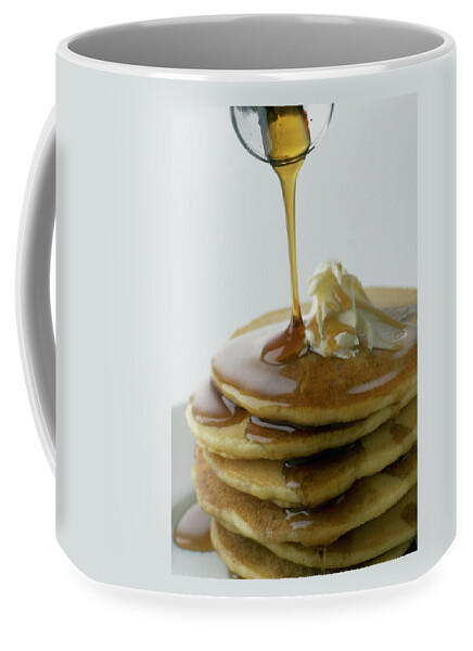 Maple Syrup Being Poured Onto A Stack Of Pancakes Coffee Mug