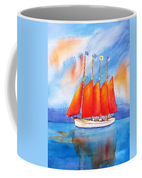Sailboat Coffee Mug featuring the painting Margaret Todd Schooner Bar Harbor by Carlin Blahnik CarlinArtWatercolor