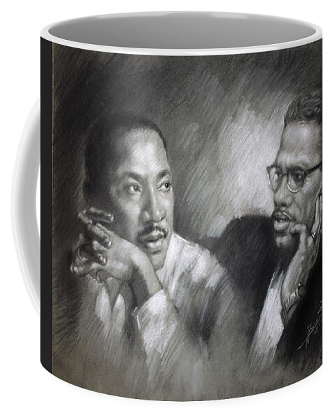 Malcolm X Coffee Mug featuring the drawing Martin Luther King Jr and Malcolm X by Ylli Haruni