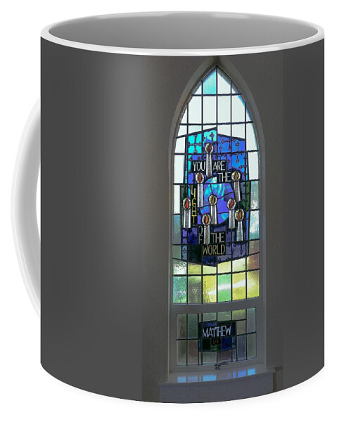 Stained Glass With Matthew 5:11 Words Of Scripture Coffee Mug featuring the photograph Matthew Five Eleven by Kenneth Cole