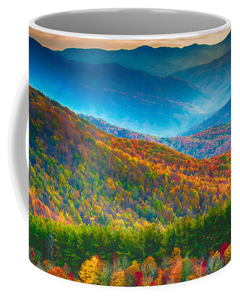 Nc Coffee Mug featuring the painting Max Patch Bald Fall Colors by John Haldane
