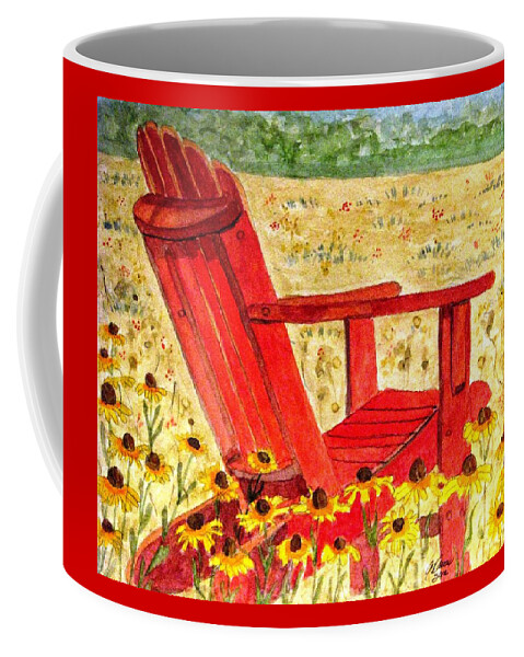 Adirondack Chair Coffee Mug featuring the painting Meet Me In The Meadow by Angela Davies