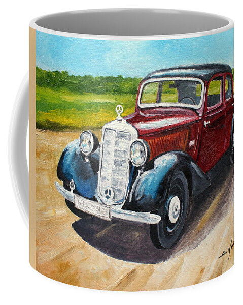 Mercedes Coffee Mug featuring the painting Mercedes 170 v by Luke Karcz