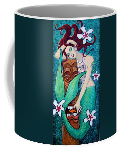 Mermaid Coffee Mug featuring the painting Mermaid's Tiki God by Sue Halstenberg