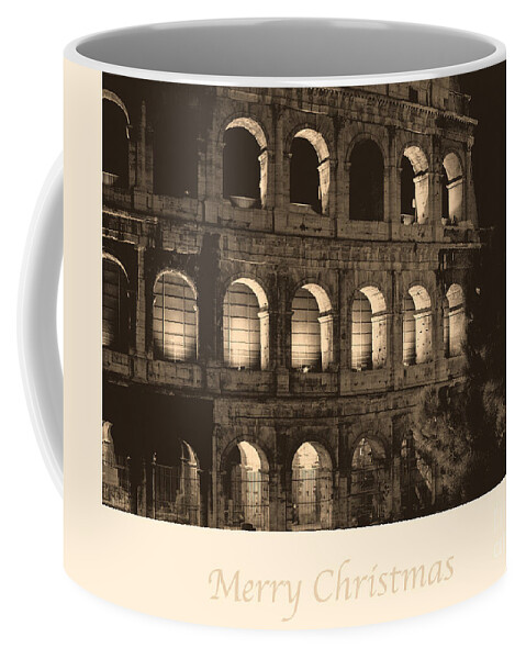 Italian Coffee Mug featuring the photograph Merry Christmas with Colosseum by Prints of Italy