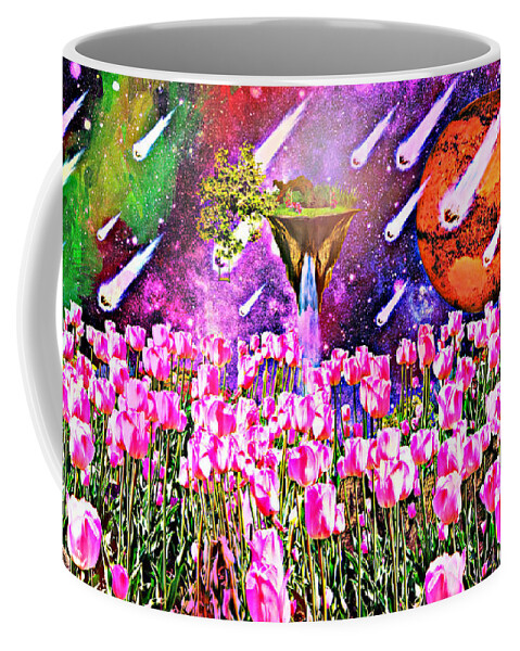 Space Coffee Mug featuring the painting Meteor Showers Bring Me Flowers by Ally White