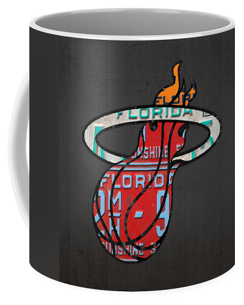 Miami Coffee Mug featuring the mixed media Miami Heat Basketball Team Retro Logo Vintage Recycled Florida License Plate Art by Design Turnpike