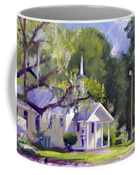 Blue Sky Coffee Mug featuring the painting Michelville Church by Candace Lovely