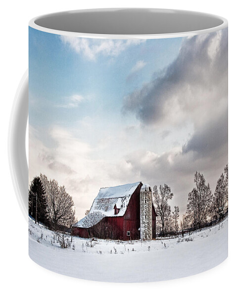 Michigan Barn Coffee Mug featuring the photograph Michigan Winter Barn by Karen Varnas