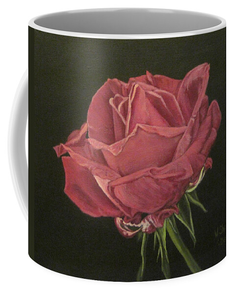 Rose Coffee Mug featuring the painting Mid Bloom by Wendy Shoults
