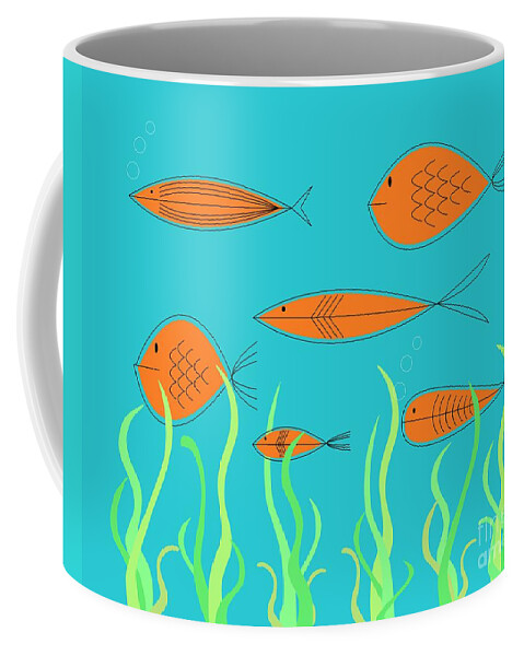 Abstract Coffee Mug featuring the digital art Mid Century Fish 2 by Donna Mibus