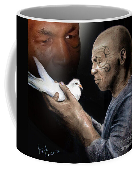 Drawing Coffee Mug featuring the mixed media Mike Tyson and Pigeon II by Jim Fitzpatrick