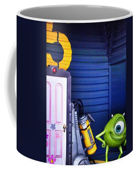 Mike with Boo's Door - Monsters Inc. in Disneyland Paris Coffee Mug by  Marianna Mills - Pixels Merch