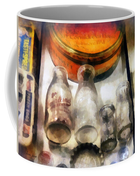 Milk Coffee Mug featuring the photograph Milk Bottles in Dairy Case by Susan Savad