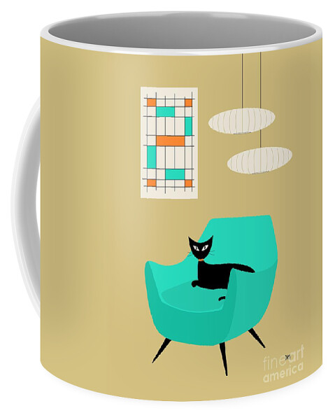 Abstract Coffee Mug featuring the digital art Mini Abstract with Aqua Chair by Donna Mibus
