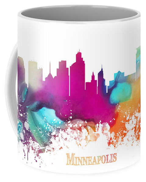 Minneapolis Coffee Mug featuring the digital art Minneapolis City colored skyline by Justyna Jaszke JBJart