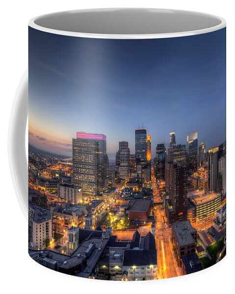 Minneapolis Skyline Painting Coffee Mug featuring the photograph Minneapolis Skyline at Night by Wayne Moran