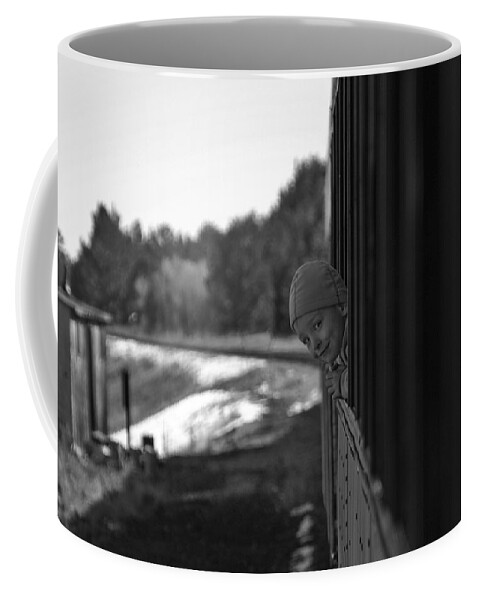 Black And White Photos Coffee Mug featuring the photograph Mischief by Jeremy Rhoades