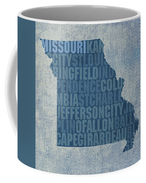Missouri Word Art State Map On Canvas Coffee Mug featuring the mixed media Missouri Word Art State Map on Canvas by Design Turnpike