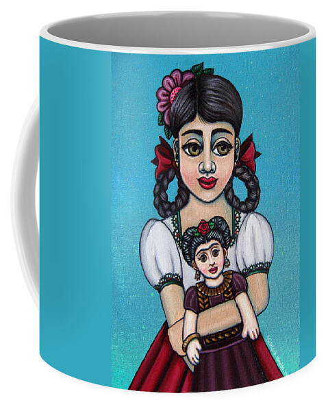 Frida Coffee Mug featuring the painting Missy Holding Frida by Victoria De Almeida