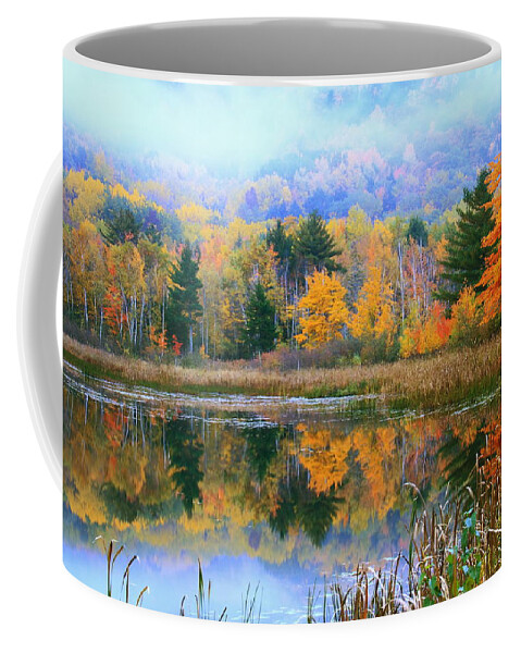 Misty Coffee Mug featuring the photograph Misty Autumn Pond by Roupen Baker