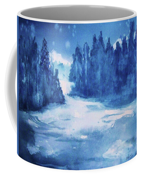 Misty Waterfall Coffee Mug featuring the painting Misty Falls by Ellen Levinson