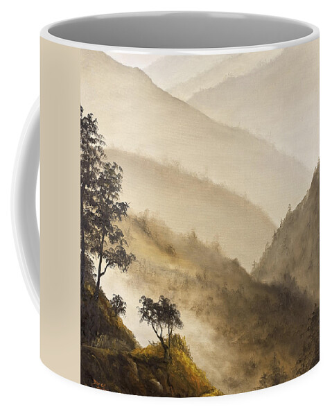 Landscape Coffee Mug featuring the painting Misty Hills by Darice Machel McGuire