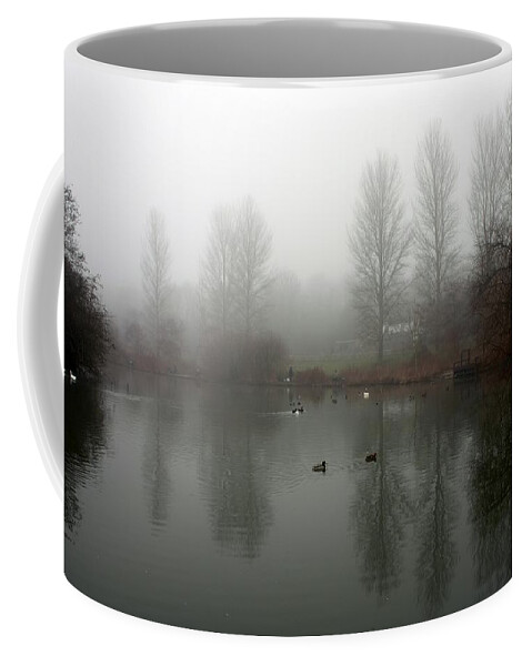 Lake Coffee Mug featuring the photograph Misty Lake Reflections by Jeremy Hayden
