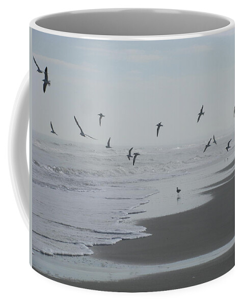 Landscape Coffee Mug featuring the photograph Misty Morning Gulls by Ellen Meakin