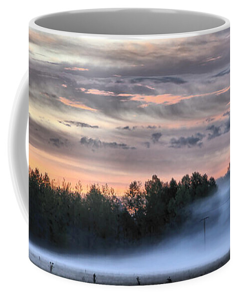 Countryside. Sun Coffee Mug featuring the photograph Misty morning in France by Mick Flynn