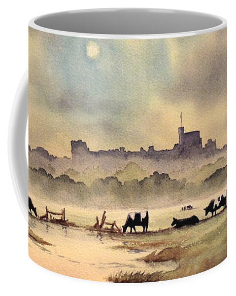 Windsor Coffee Mug featuring the painting Misty Sunrise - Windsor Meadows by Bill Holkham