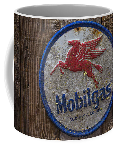 Mobil Round Coffee Mug featuring the photograph Mobil Gas Sign by Garry Gay