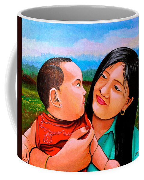 Baby Coffee Mug featuring the painting Mom and Babe by Cyril Maza