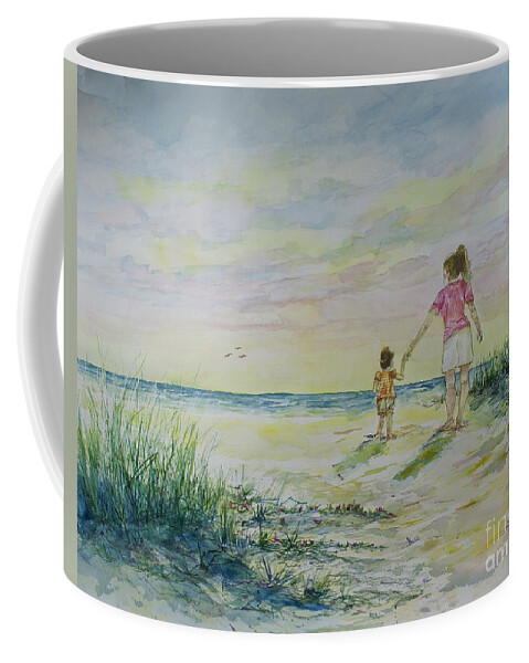 Beach Coffee Mug featuring the painting Mommy and Me at the Beach by Janis Lee Colon