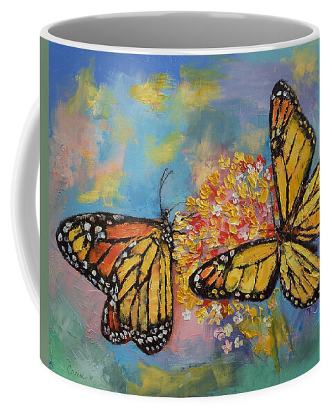 Monarch Coffee Mug featuring the painting Monarch Butterflies by Michael Creese