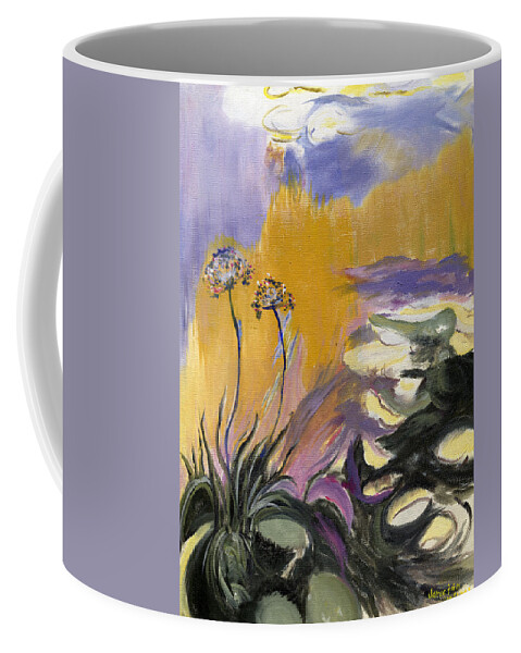 Monet Coffee Mug featuring the painting Monet's Agapanthus by Jamie Frier