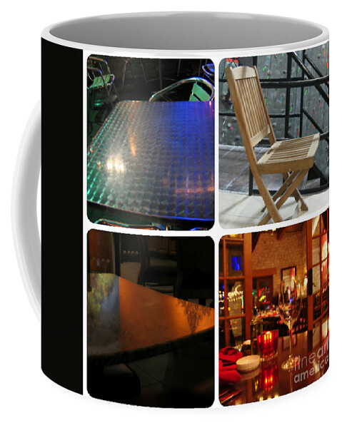 Montage Art Coffee Mug featuring the photograph Montage Tables And Chairs by Pamela Smale Williams