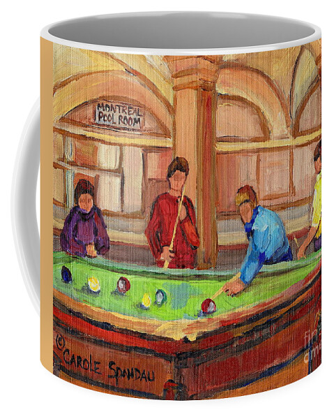 Montreal Coffee Mug featuring the painting Montreal Pool Room by Carole Spandau