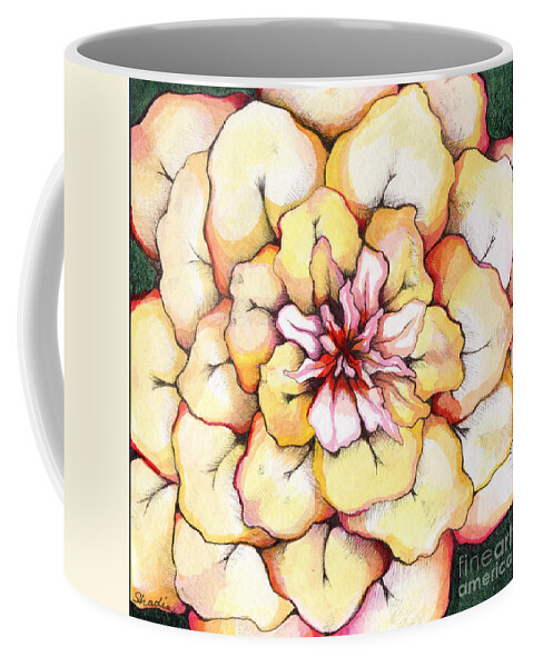 Bloomers Coffee Mug featuring the painting Moon Flower out of the bloomers and onto the bloom by Shadia Derbyshire