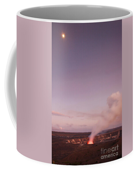 Moon Coffee Mug featuring the photograph Moon Over Erupting Kilauea Volcano by Stephen & Donna O'Meara