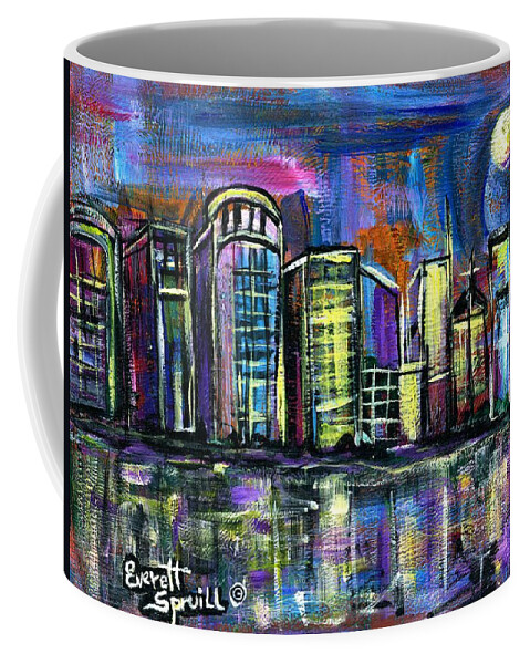 Everett Spruill Coffee Mug featuring the painting Moon over Orlando by Everett Spruill