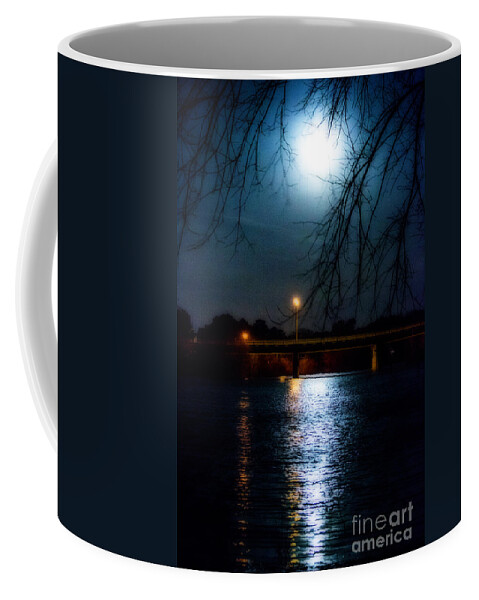 Moon Coffee Mug featuring the photograph Moon Set Lake Pleasurehouse by Angela DeFrias