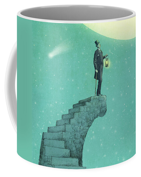 Moon Coffee Mug featuring the drawing Moon Steps by Eric Fan